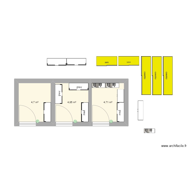 cave. Plan de 3 pièces et 14 m2