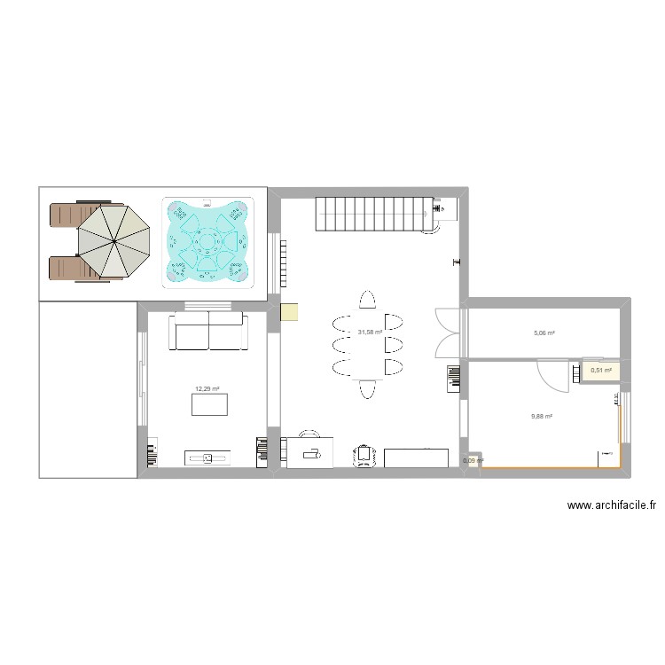 plan maison avec extension réaménagé. Plan de 6 pièces et 59 m2