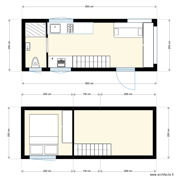 Conviviale et sportive. Plan de 4 pièces et 27 m2