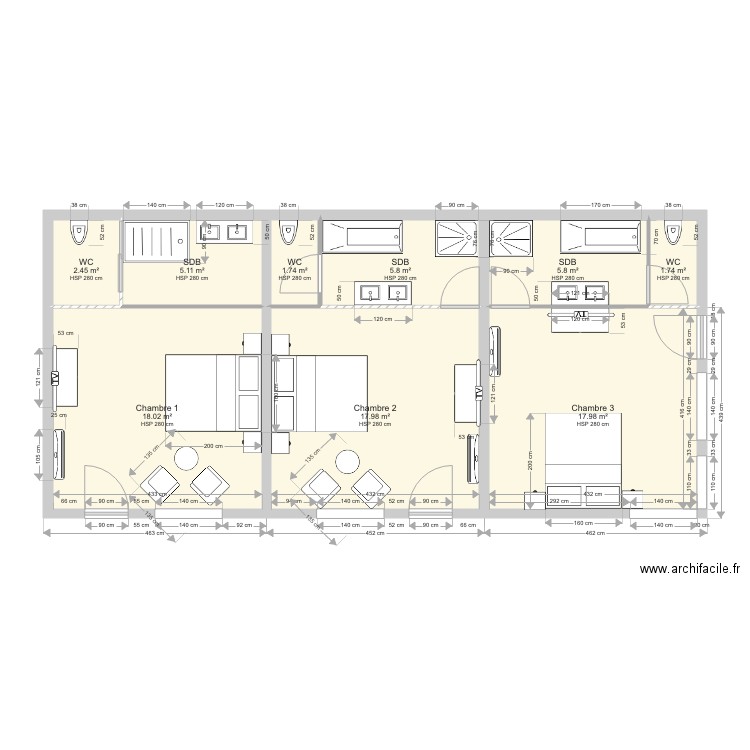 Chambre 123 Plomberie. Plan de 0 pièce et 0 m2