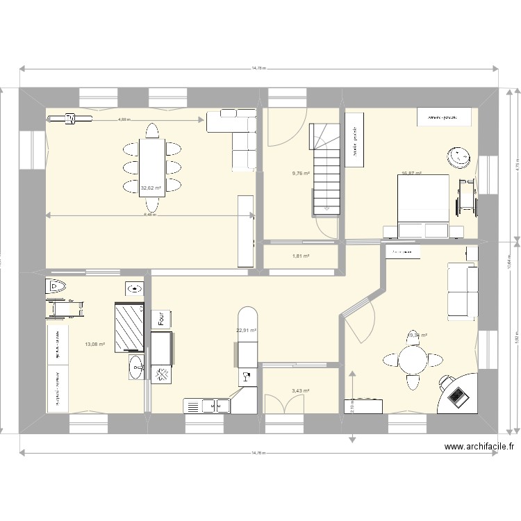 rdc6. Plan de 8 pièces et 120 m2