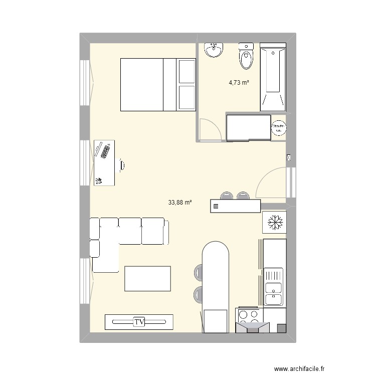 Appart chartres. Plan de 2 pièces et 39 m2