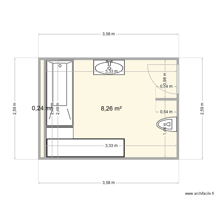 MOULIN. Plan de 2 pièces et 9 m2