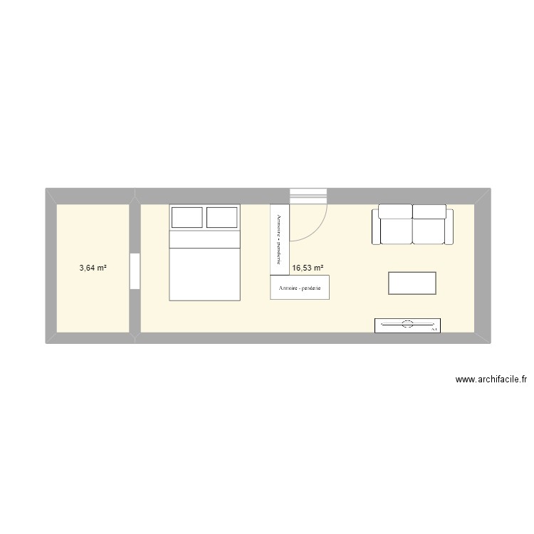 studio Nadine 2eme version. Plan de 2 pièces et 20 m2