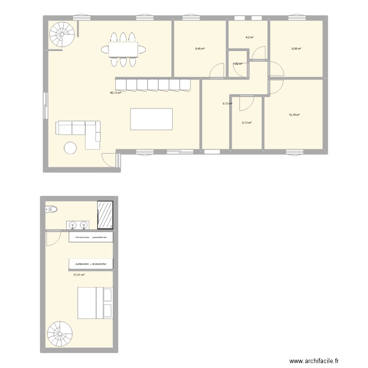 Maison 2. Plan de 9 pièces et 143 m2