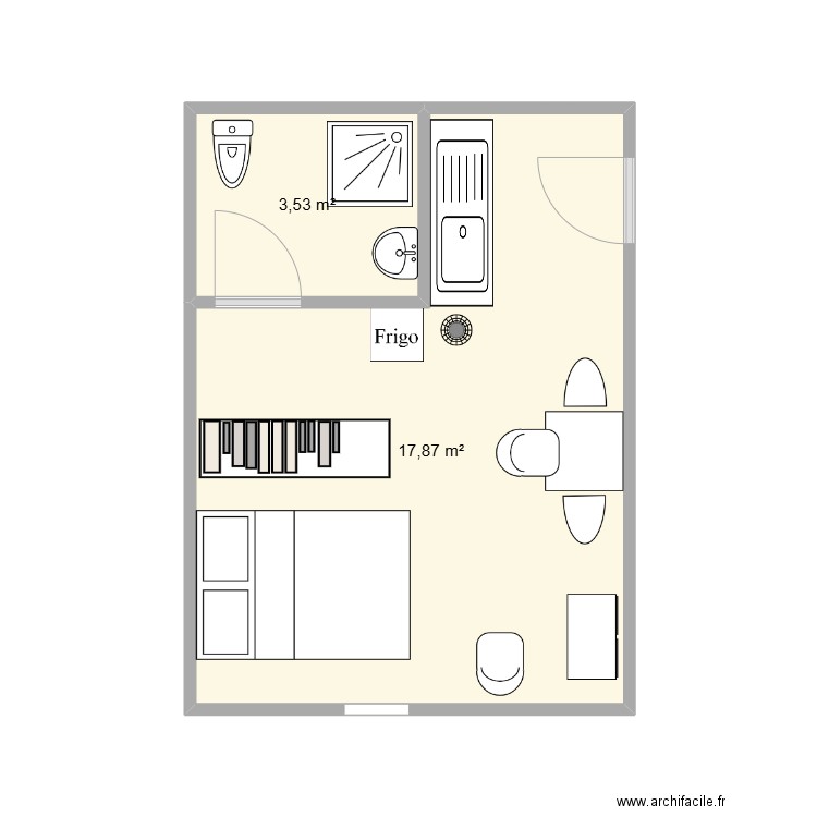 Logement 7 chambre étudiante. Plan de 2 pièces et 21 m2