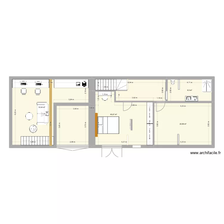 &eacute;tage plan 2. Plan de 4 pièces et 105 m²