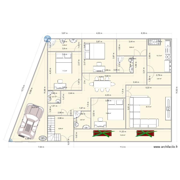 PLAN MAISON AMETH BADJI2. Plan de 13 pièces et 191 m2