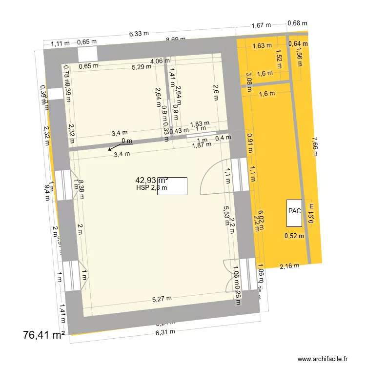 grange-magasin Boutet 2tat existant RDC. Plan de 1  et 43 m²