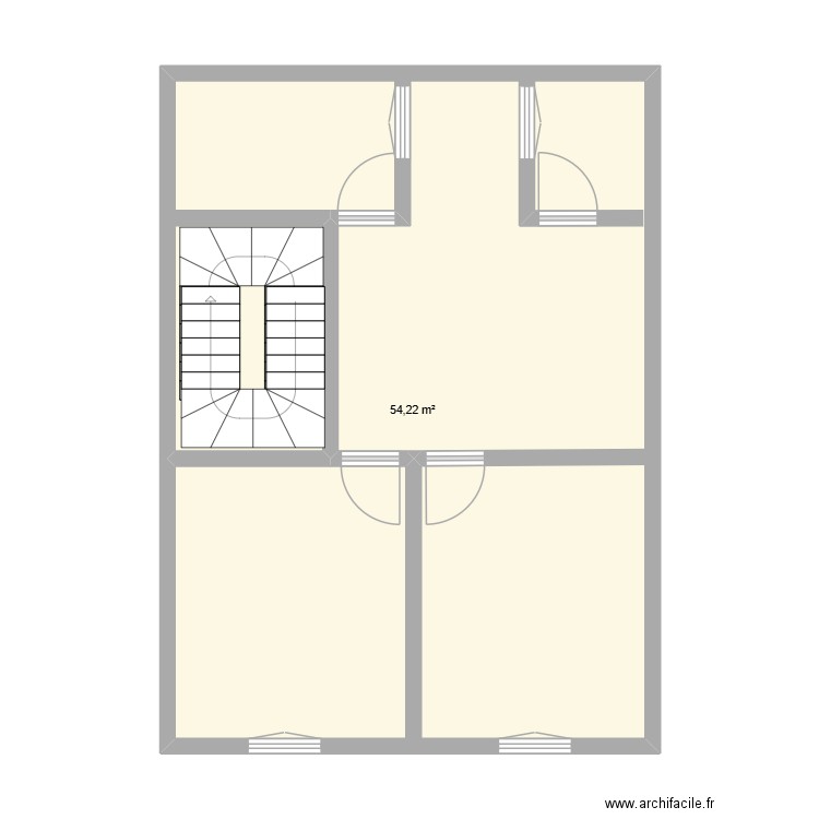 med k. Plan de 1 pièce et 54 m2