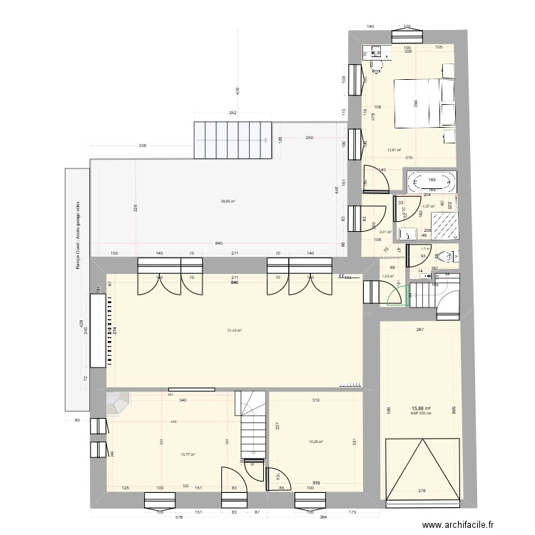 Projet_RDF_RDC sans escalier externe SS_Révision_3.9. Plan de 10 pièces et 128 m2