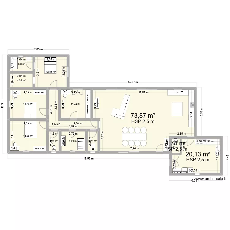 Maison 5. Plan de 13  et 178 m²