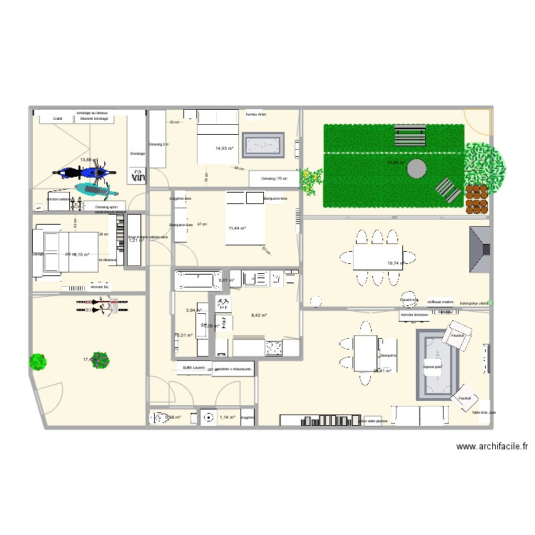 Chambre1. Plan de 16 pièces et 165 m2