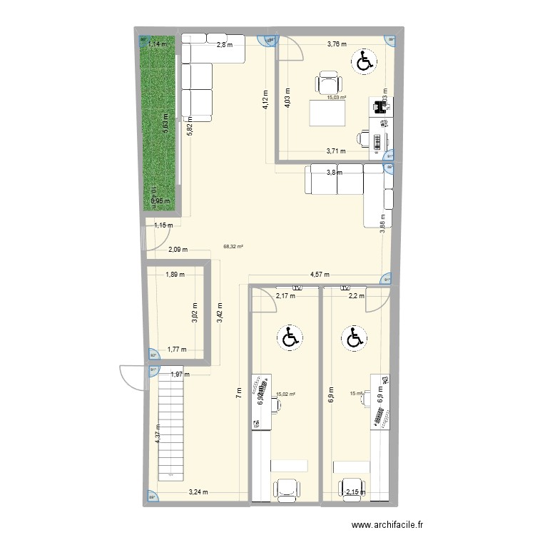 Salles de consultations. Plan de 4 pièces et 113 m2