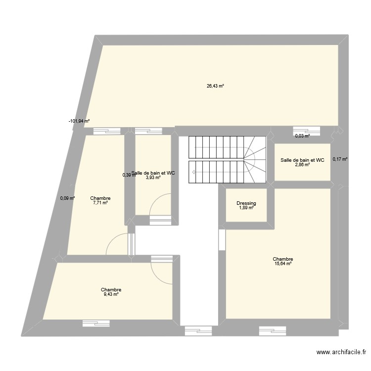 1er étage V2. Plan de 12 pièces et 69 m2