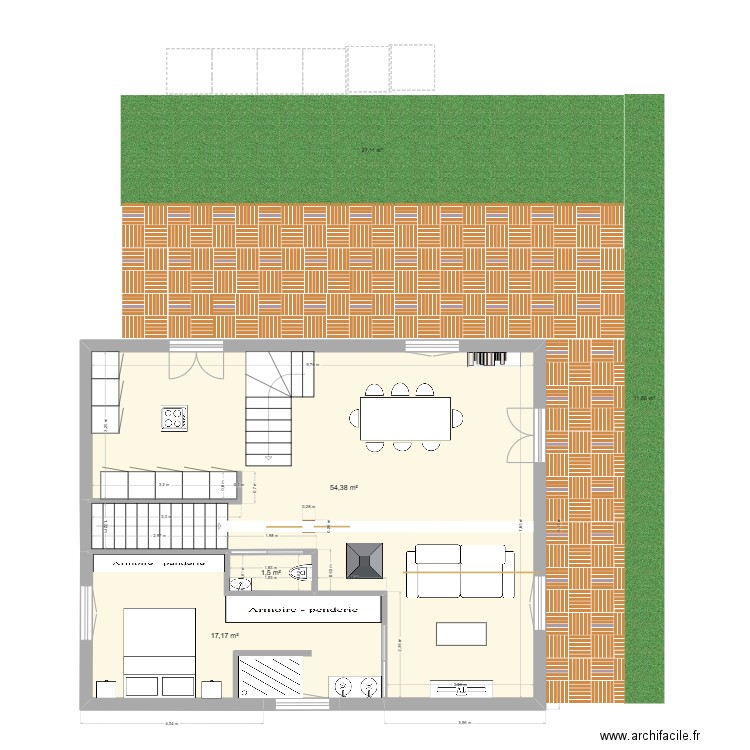 aménagement Cha 2. Plan de 3 pièces et 73 m2