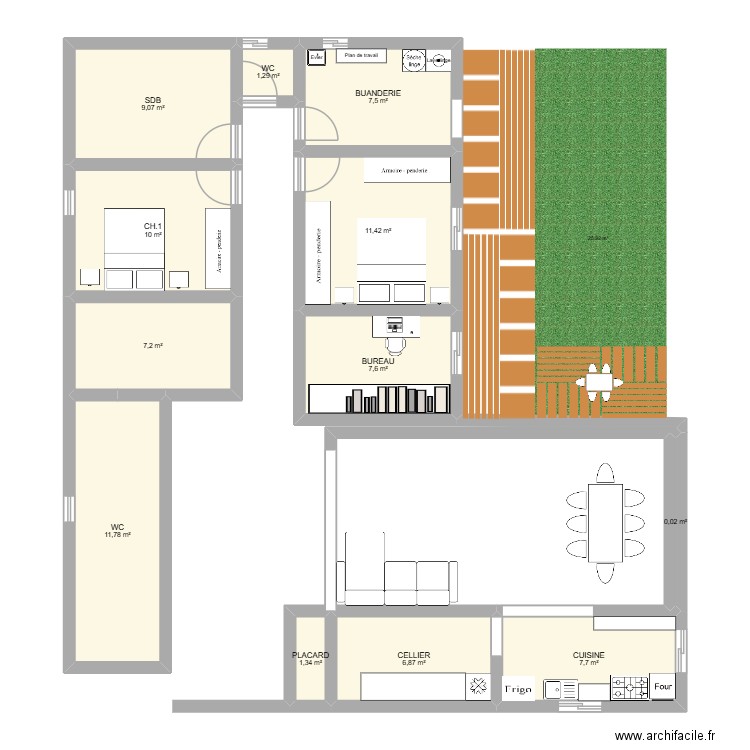 maison. Plan de 7 pièces et 60 m2