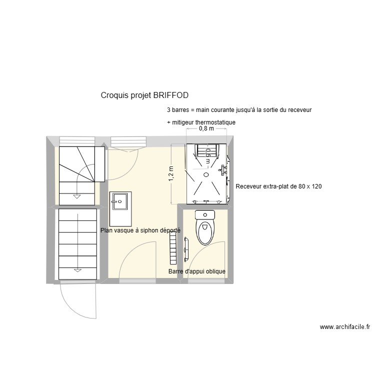 Briffod après. Plan de 3 pièces et 7 m2