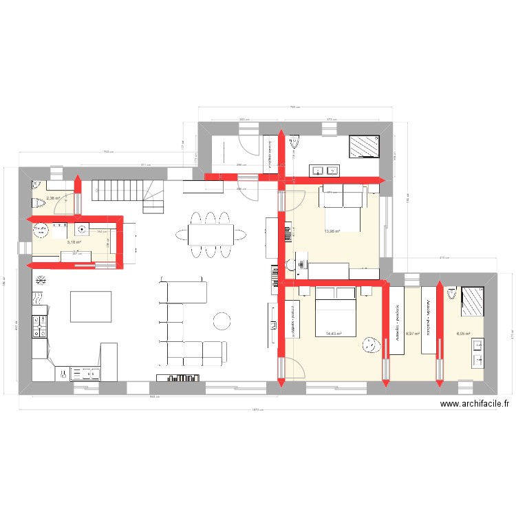 Palau 4. Plan de 6 pièces et 49 m2