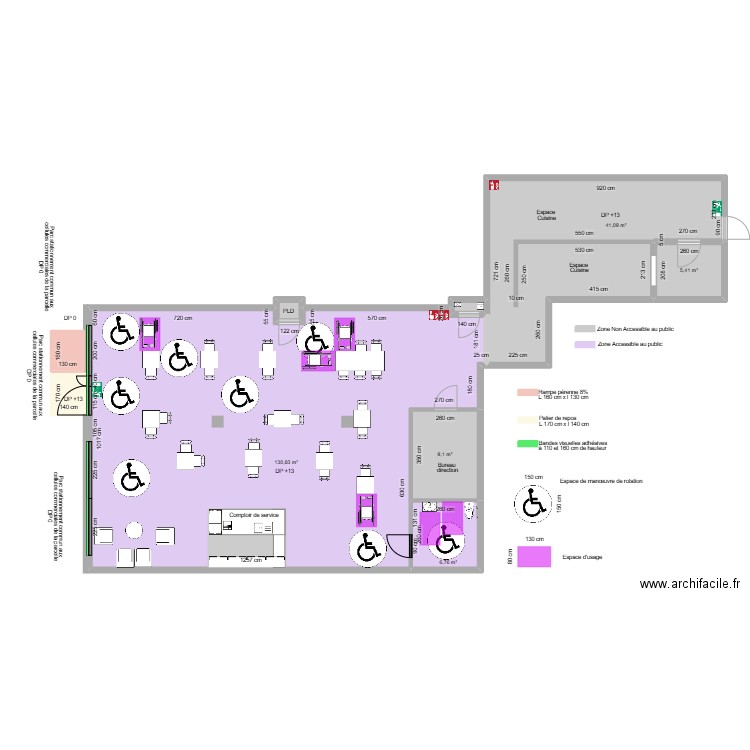 BISTROT SARLAT APRÈS AMÉNAGEMENTS ESPACE DE MANOEUVRE ET USAGE. Plan de 10 pièces et 212 m2