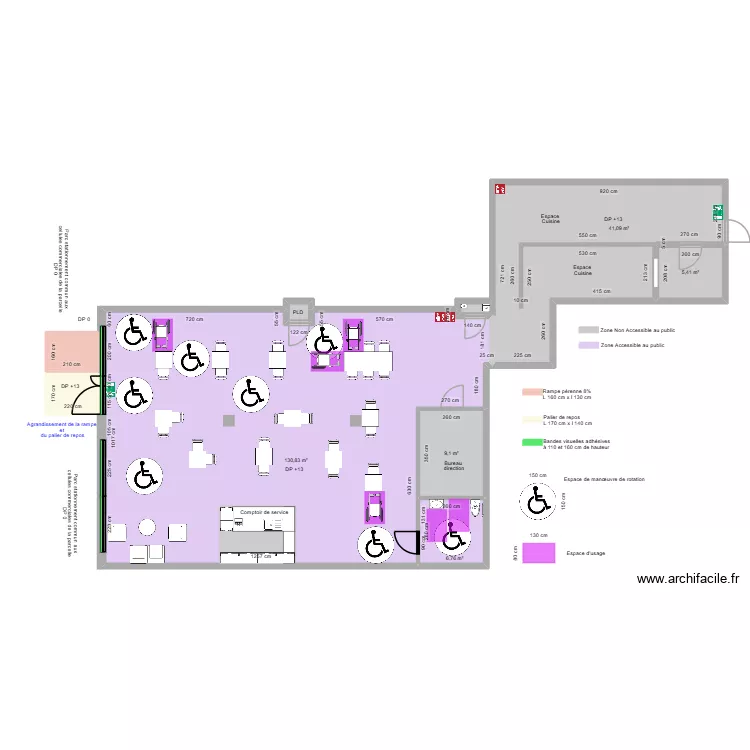BISTROT SARLAT APR&Egrave;S AM&Eacute;NAGEMENTS ESPACE DE MANOEUVRE ET USAGE. Plan de 