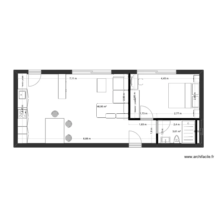 2 PIECES SOUS SOL. Plan de 3  et 51 m²