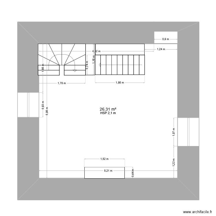 1er etage BI. Plan de 1 pièce et 26 m2