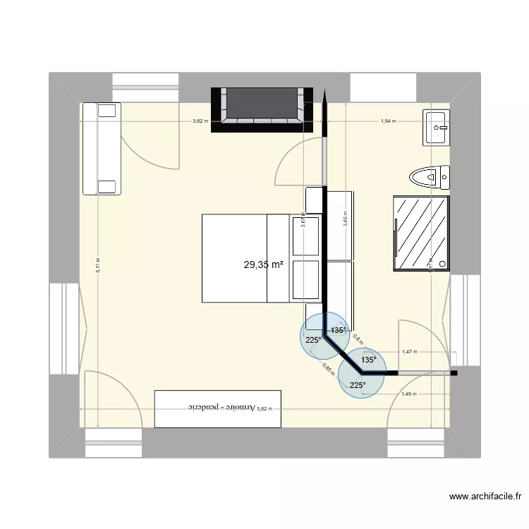 CHAMBRE ET SALLE DE BAIN. Plan de CHAMBRE ET SALLE DE BAIN. Plan de