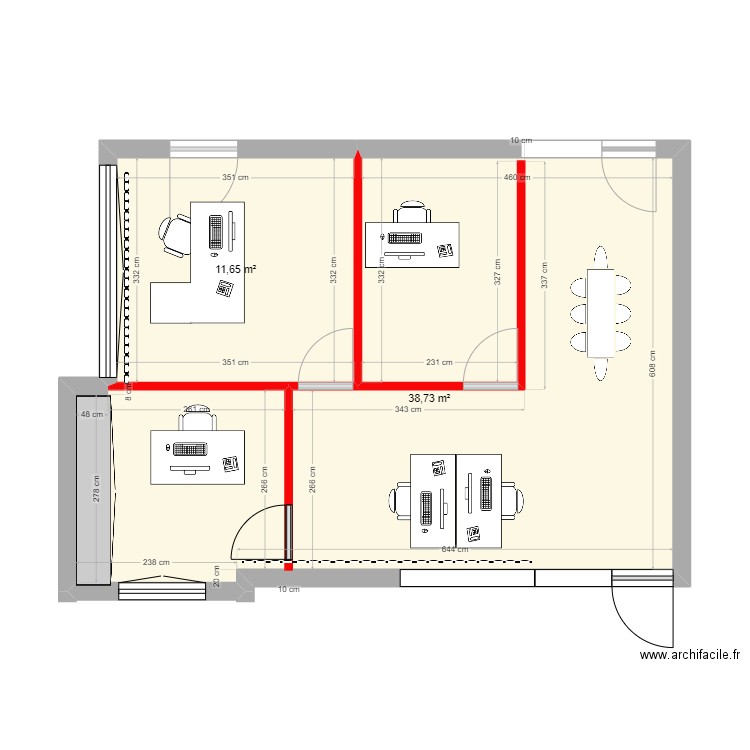 bureau SIVU 3. Plan de 2 pièces et 50 m2
