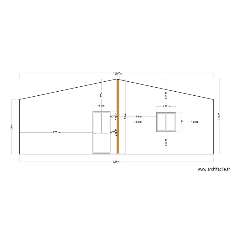 Fa&ccedil;ade sud-ouest HANGAR. Plan de 