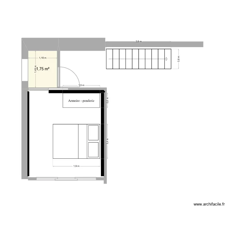 chambre --- garage. Plan de 1 pièce et 2 m²