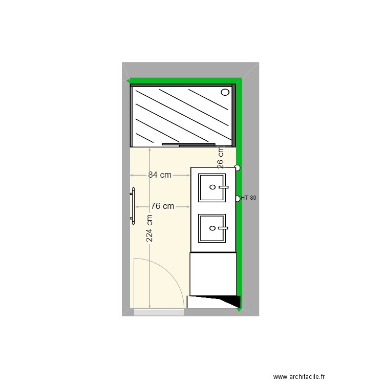 SdB Kevin Après. Plan de 2 pièces et 5 m2