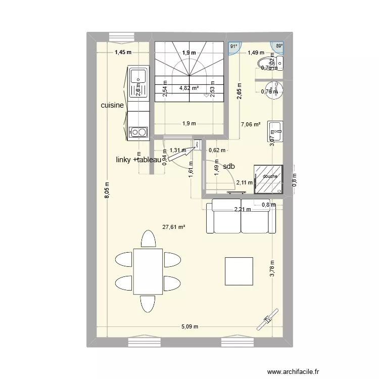 Rez de chauss&eacute;e. Plan de 3  et 40 m²
