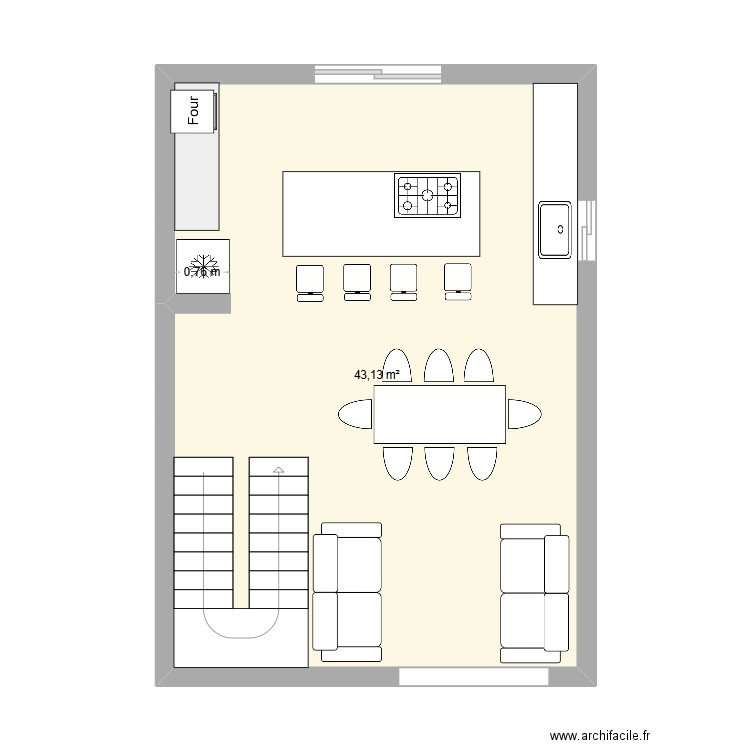 1014. Plan de 1 pièce et 43 m2