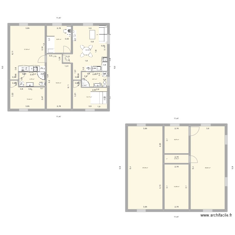 1er étage Paradis. Plan de 13 pièces et 197 m2