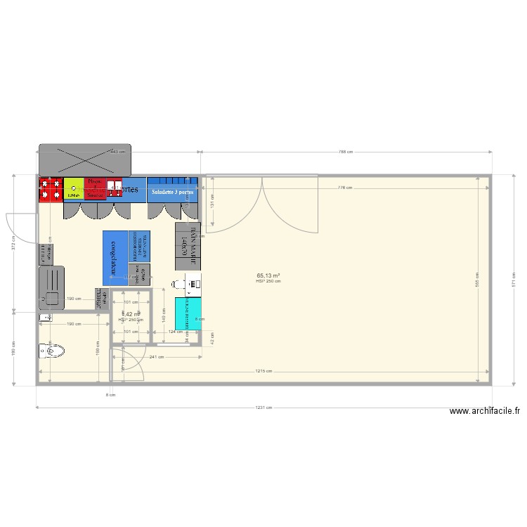 MAYOT. Plan de 2 pièces et 67 m2