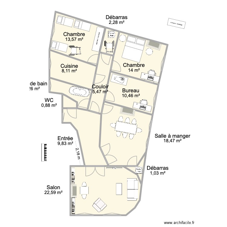 Jouffroy option 2. Plan de 12 pièces et 111 m2