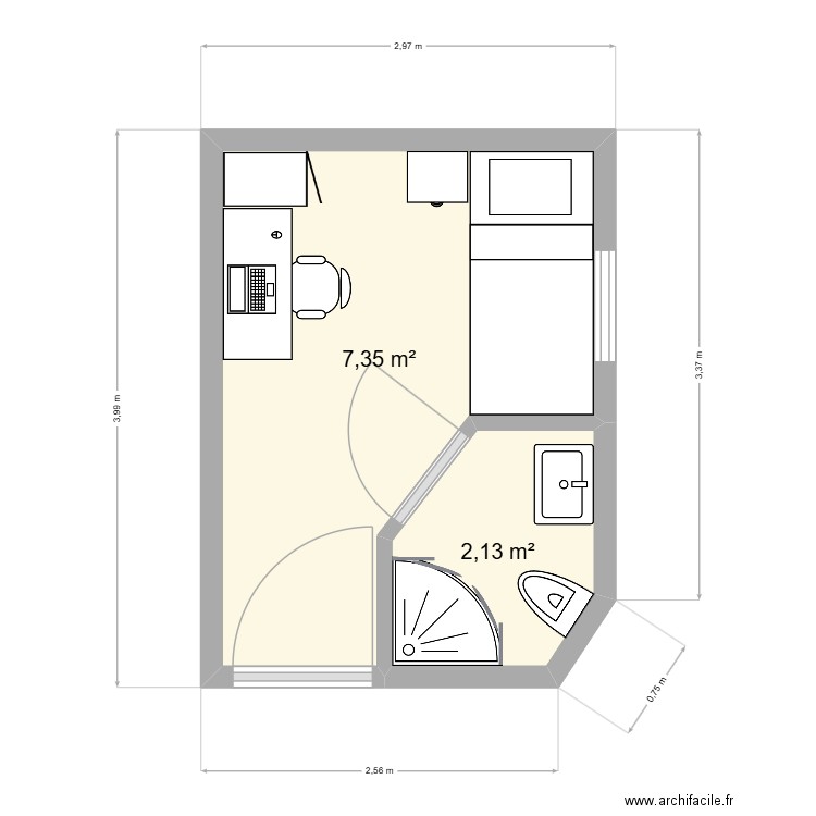 Offshore_bedroom3. Plan de 2 pièces et 9 m2