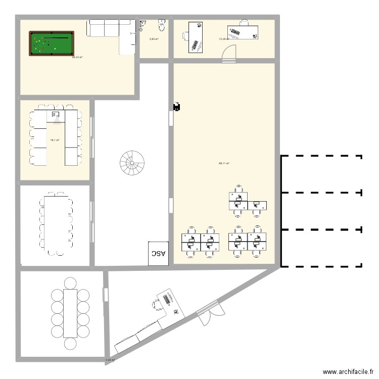 Plan Workspace. Plan de 6 pièces et 135 m2