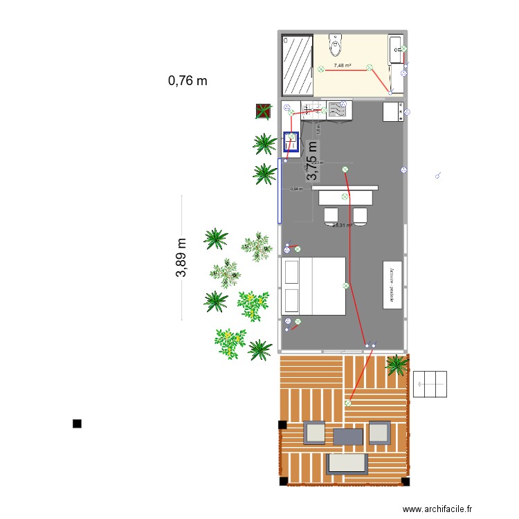 Tente T8. Plan de 2 pièces et 37 m2