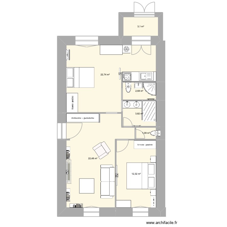 Appartement modifier que. Plan de 0 pièce et 0 m2