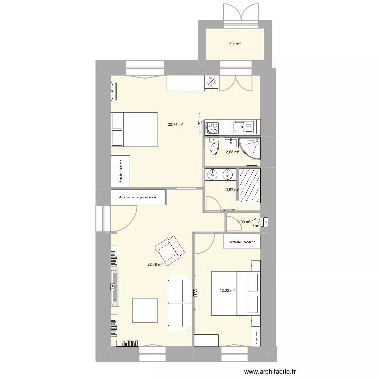Appartement modifier que. Plan de 7  et 68 m²