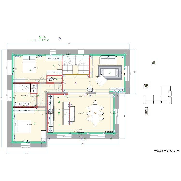 Maison_Chico_Jojo_Electricité. Plan de 16 pièces et 90 m2