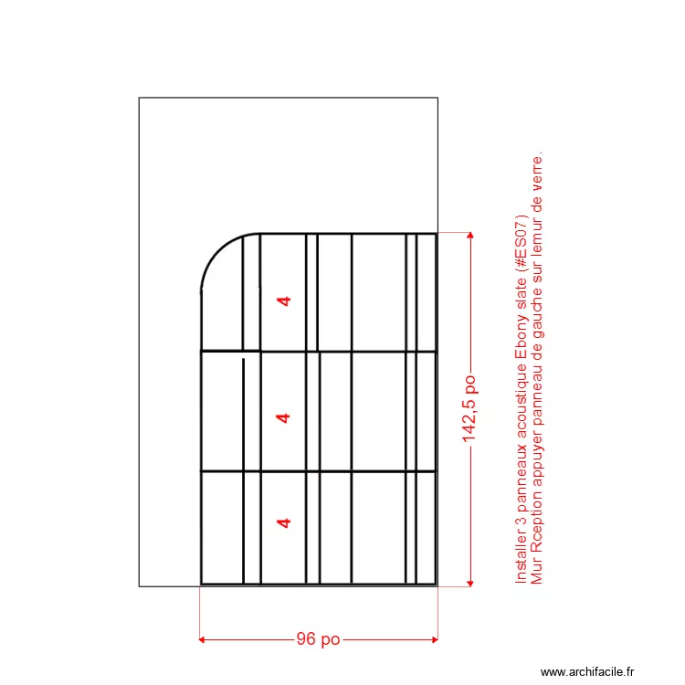 TBB Pan de pose Mur N reception. Plan de 