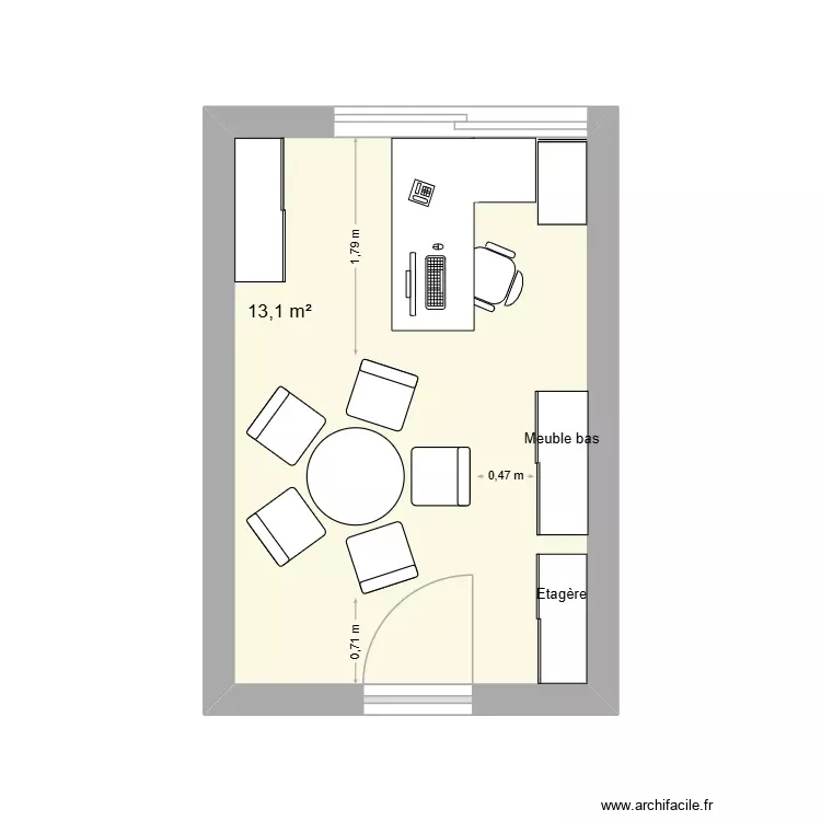 Bureau Patricia. Plan de 1 Pièce et 13 m² Bureau Patricia. Plan de 1 Pièce et 13 m²