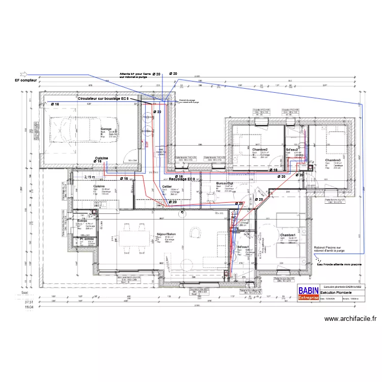 Execution plomberie BABIN la MB2. Plan de 