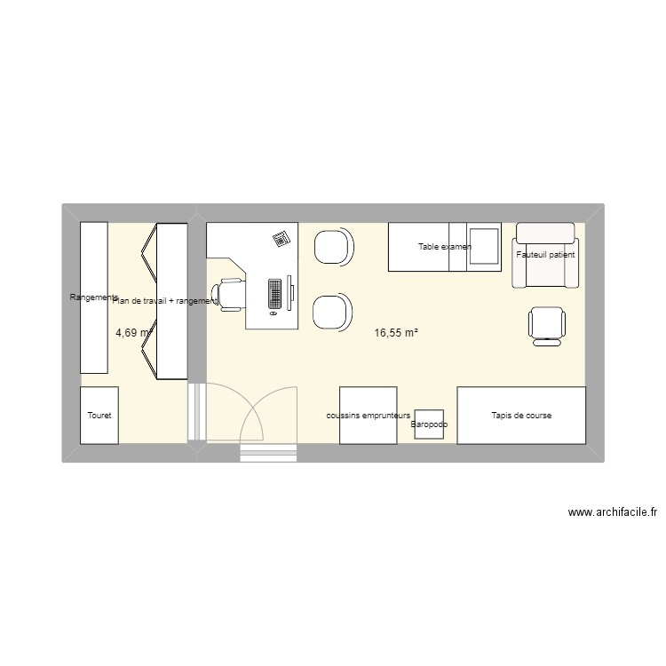 Cabinet de 22m² plan classique. Plan de 0 pièce et 0 m2