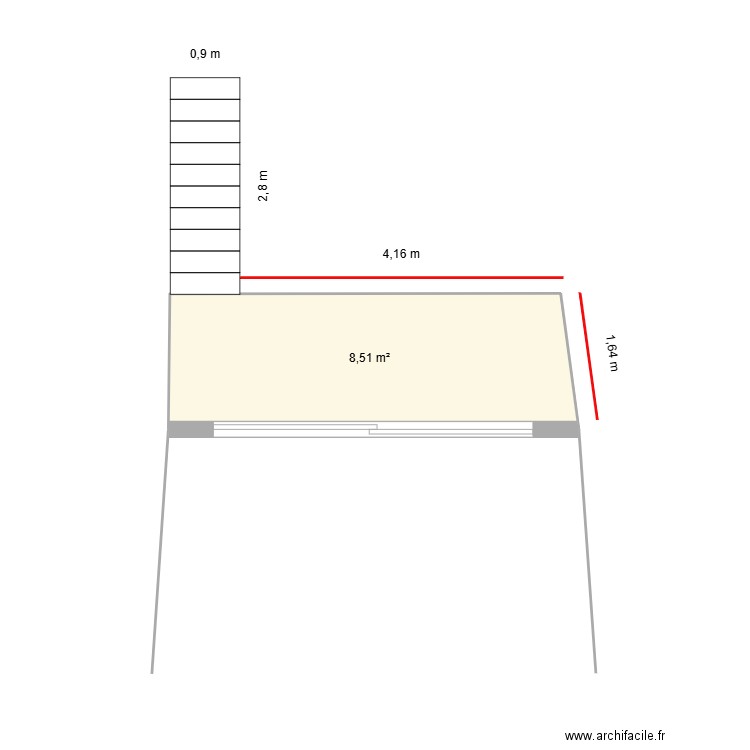 terrassasse RDC. Plan de 1 pièce et 9 m2