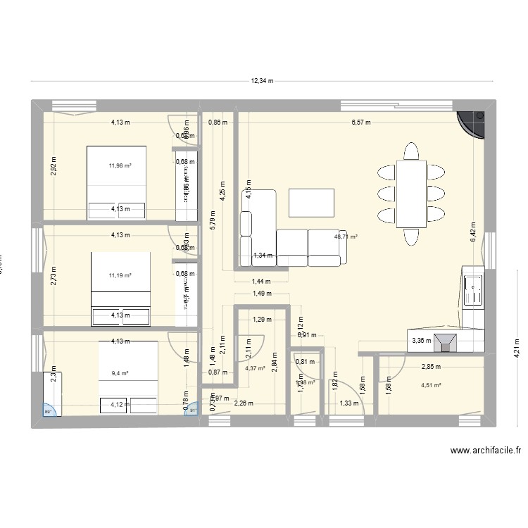 plan plein pied moncale. Plan de 7 pièces et 92 m2