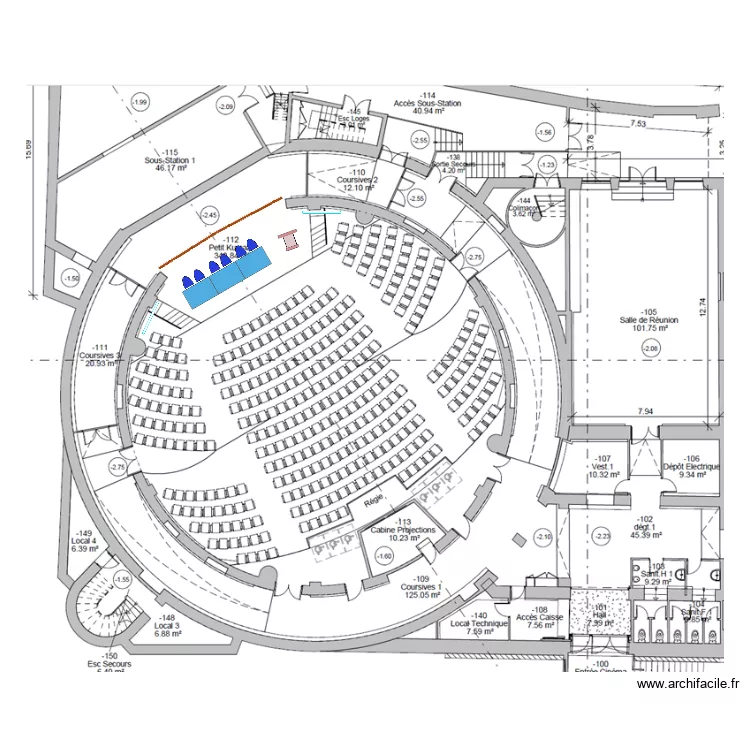 Plan PK avec sc&egrave;ne  table 6 /8 chaises. Plan de 0 pièce et 0 m2
